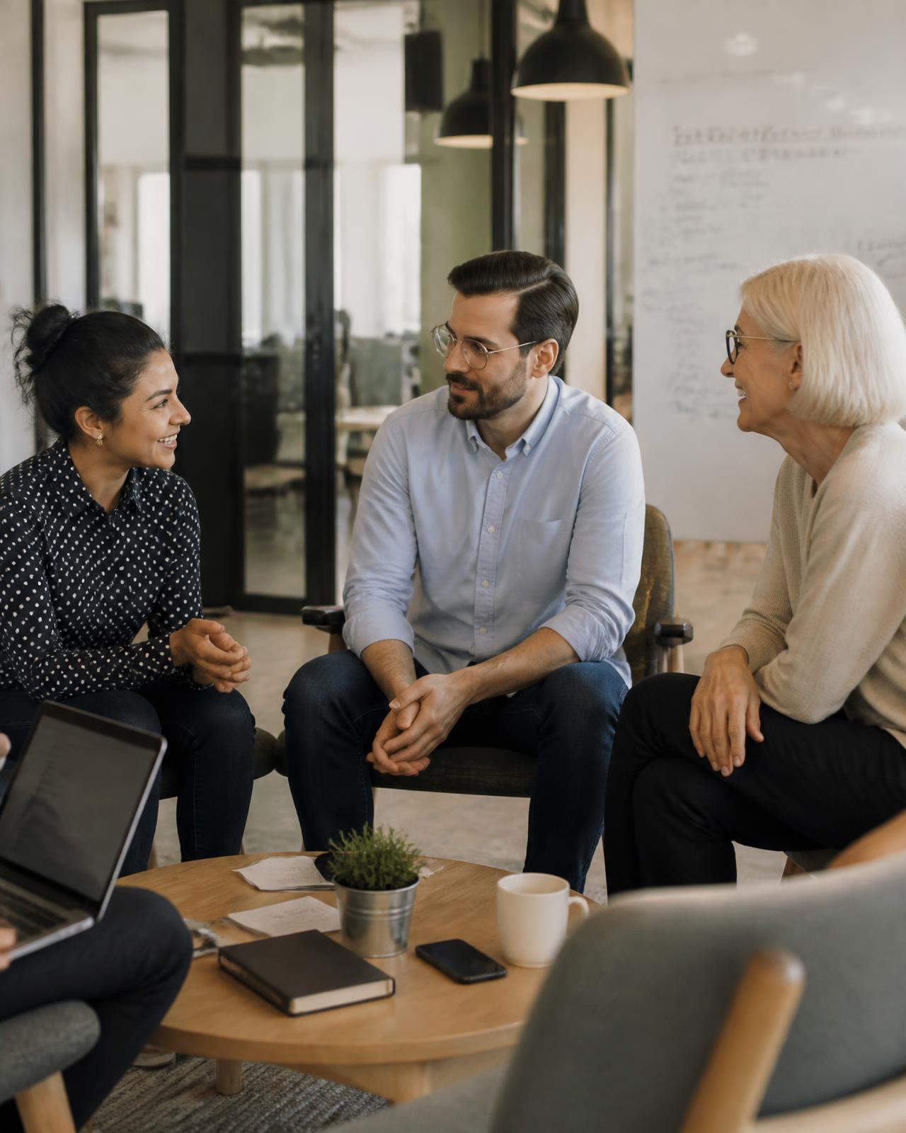 A small cross-functional team in relaxed discussion