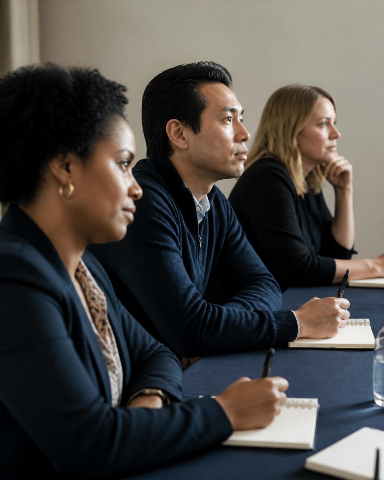 Professionals taking notes during a training session